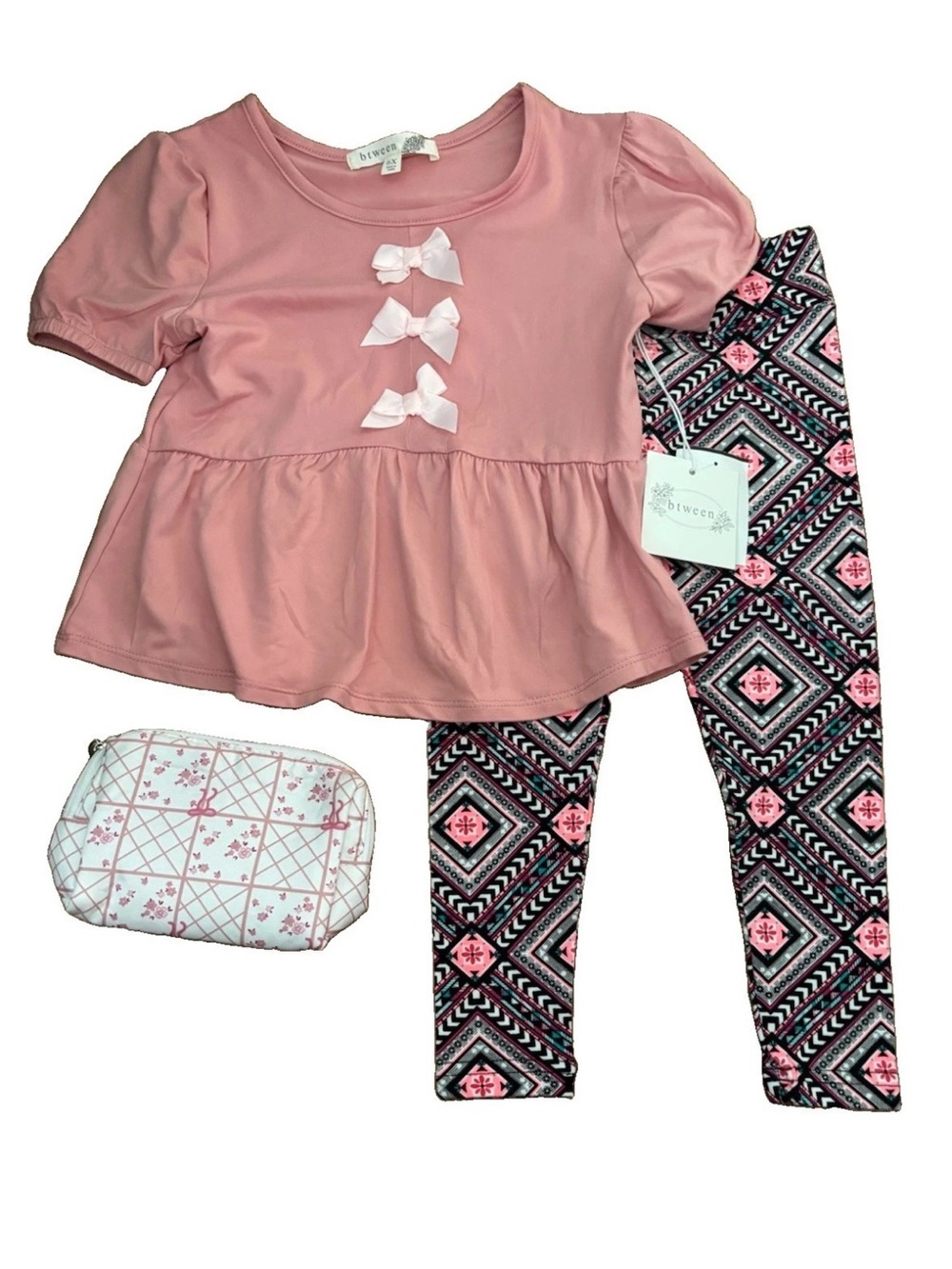 Pink Peplum Top & Patterned Legging Set for Kids